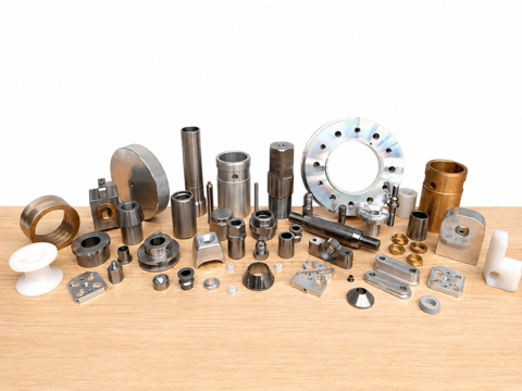 Large showcase of 30+ precision machined components — stainless, aluminium, brass and nylon parts, Padco Engineering