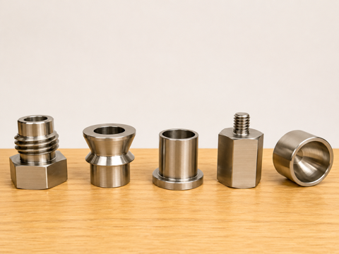 Small precision stainless steel turned components — spacers, flanged bushes and threaded studs, Padco Engineering